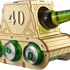 Funny Wooden Beer Carrier - Tank Design Bottle Carrier - Original Beer Gifts for Men - Perfect 40th Birthday Man - Creative Gift Idea for Beer Lovers (D)
