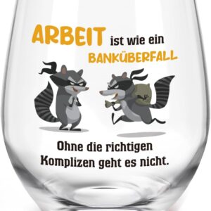 Joymaking Wine Glass Colleague Gift – Work is Like a Bank Robbery, Secret Santa Gifts for Colleagues, Thank You Gift Employees, Funny Farewell Gift Colleagues, Small Gifts Colleagues, 17 oz