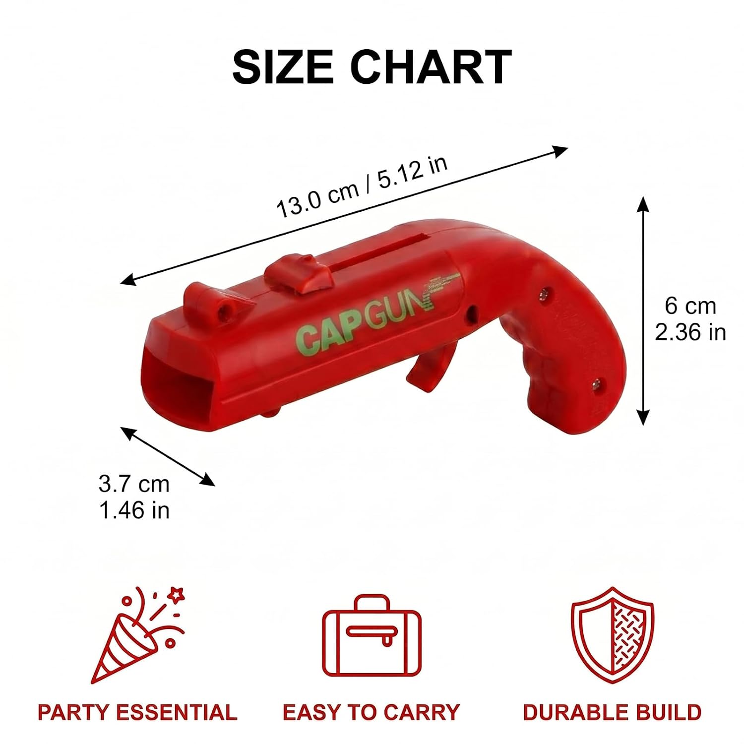 Cap Gun Bottle Opener Gun - Funny Beer Opener with Shooting Function for Parties & Bars, Creative Men's Gift & Gadget, Bottle Cap Gun Made of Durable Plastic, Red, Pack of 1 – Bild 5