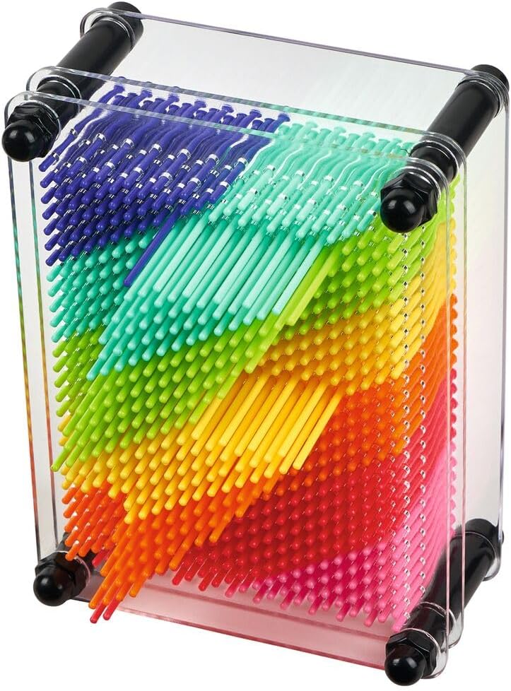 moses. 3D Nail Pictures Rainbow Pin Art, Nail Board for Children in Rainbow Colours, Retro Game with Plastic Nails, Includes Flash and Star Stencils for Impressive 3D Sculptures, Medium – Bild 4