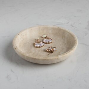 Natural Marble Travertine Jewellery Dish 14cm Jewellery Dish for Rings Earrings Gift for Wife Daughter (Beige Travertine)