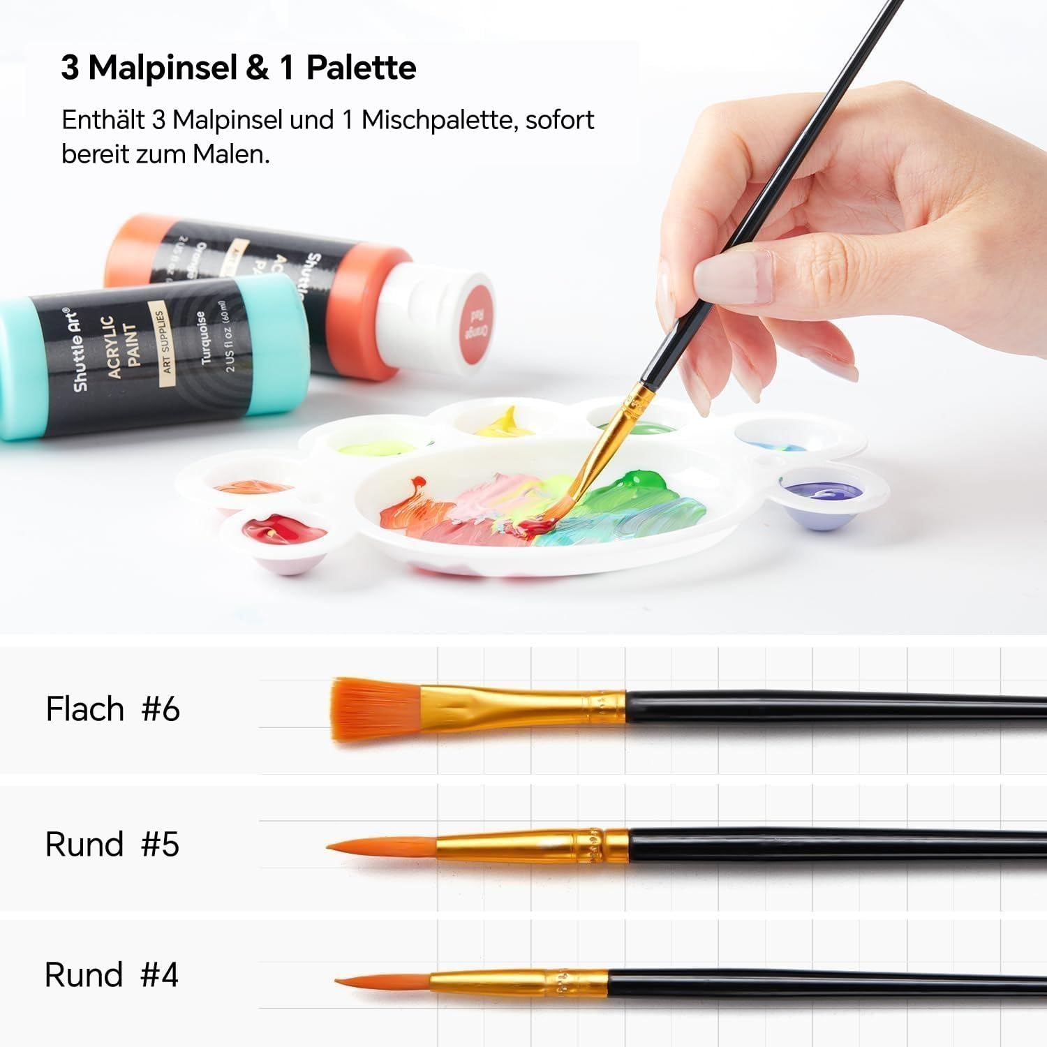 Shuttle Art 25 Colourful Acrylic Paint Set (60 ml Each) with Brush Set and – Bild 8