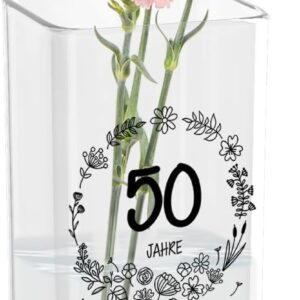 50th Anniversary Flower Vase, 50th Birthday Vase with Engraved, Glass Vase with Age and Saying 50 Birthday Gift for Women, Gift for Women, Mum Wife 50th Birthday Gift