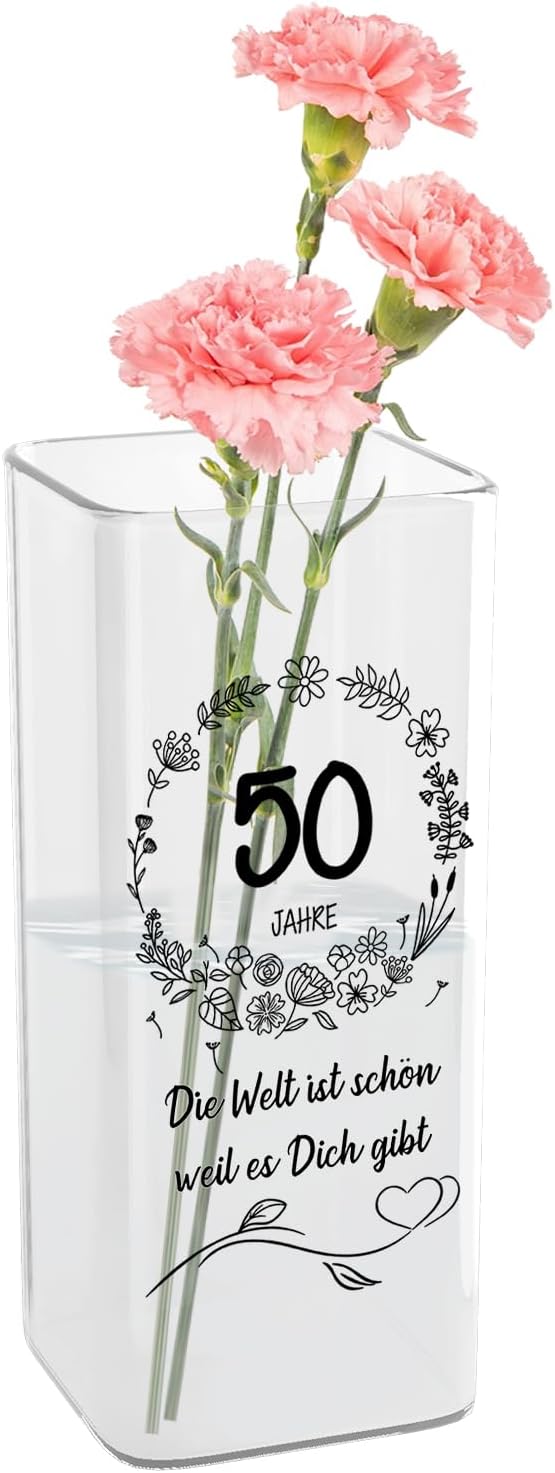 50th Anniversary Flower Vase, 50th Birthday Vase with Engraved, Glass Vase with Age and Saying 50 Birthday Gift for Women, Gift for Women, Mum Wife 50th Birthday Gift
