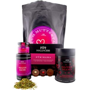 Hallingers Genuss Manufaktur Feinkost Mother’s Day Gift Set – XXL Wonder Bag „Zum Muttertag“ Large Gift Chocolates, Chocolate Spices & Jam, Gift Idea for Mum Grandma