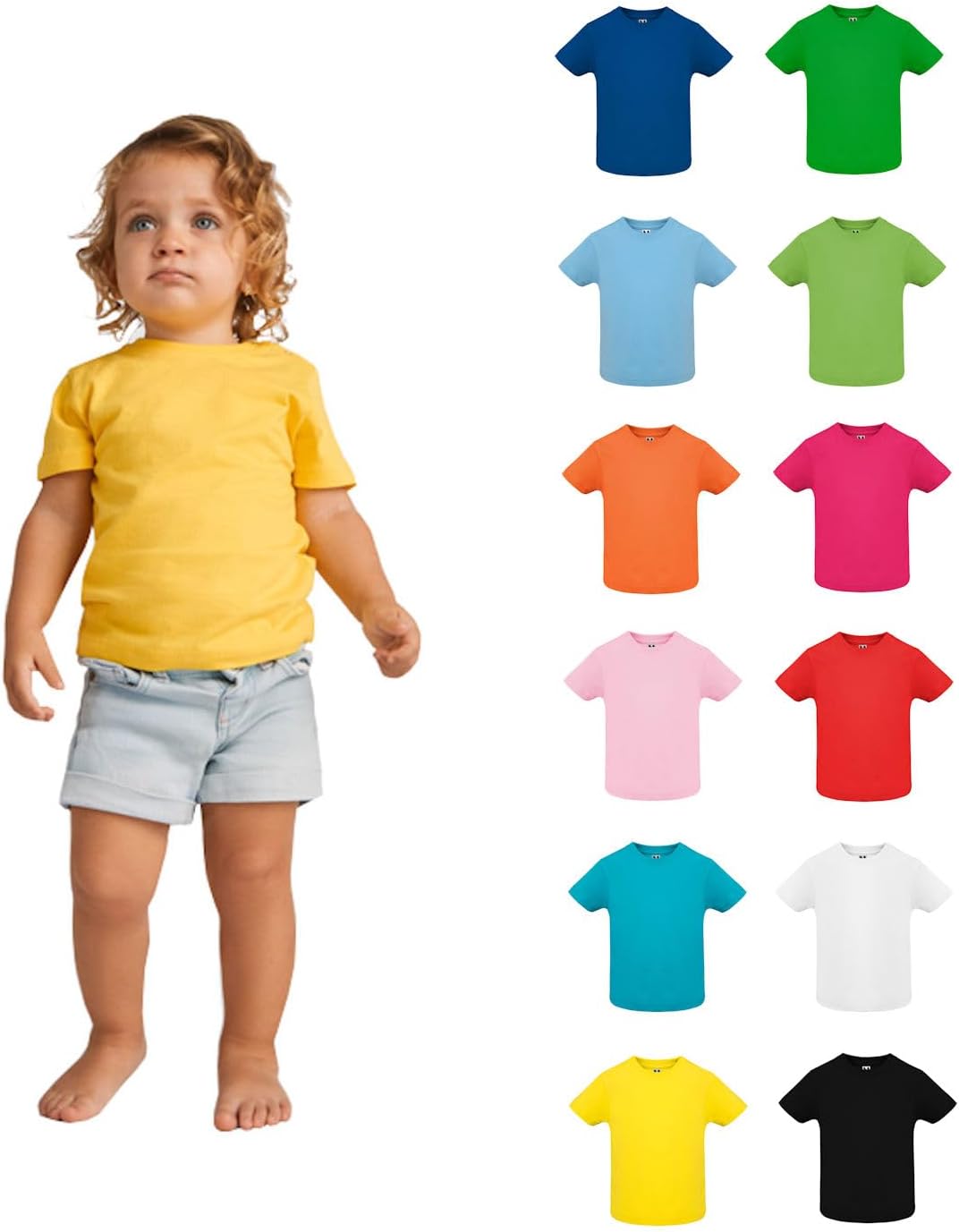 6564 Baby T-Shirt Short Sleeve Crew Neck Shoulder Opening Plain Cotton – Bild 4