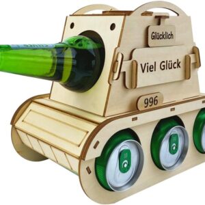 Personalised Wooden Tank Bottle Carrier - Beer Gifts for Men 30th 40th & 50th Birthday - Original Beer Gift for Men, Dads & Friends - Wooden Bottle Holder (G)