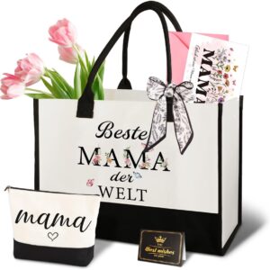 Giftota Gifts for Mum, Mum Gift - Mother's Day Gift Canvas Shopping Bag & Cosmetic Bag, Greeting Card - Practical & Emotional Gift for Mother's Birthday, Mother's Day or Christmas