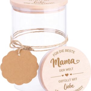 Mum Gift, Glass Jar with Wooden Lid 800 ml, Mum Birthday Gift, Mother's Day Gift, Gift for Mother, Decorative Glass as Memory Gift & Love Message