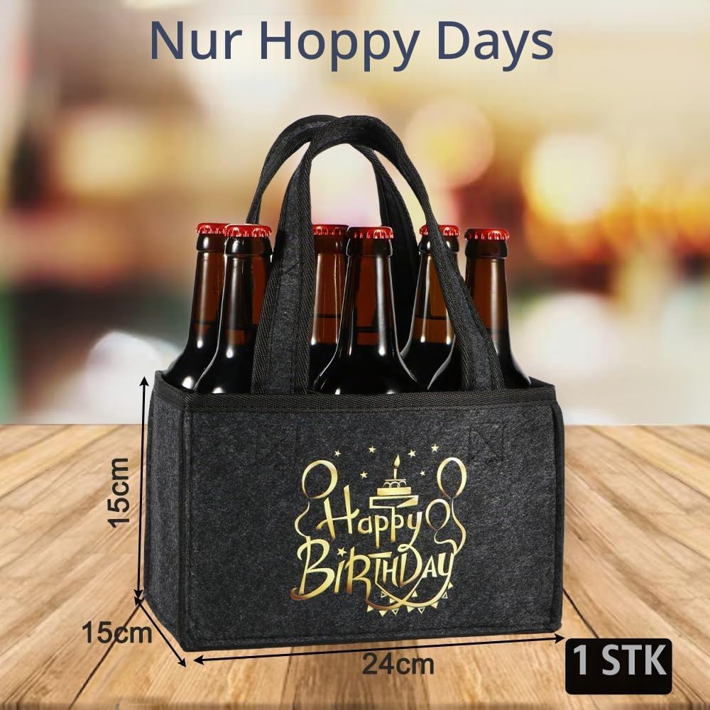 Senken Happy Birthday Men's Handbag Beer, Birthday Decoration, Beer Gifts for Men, Birthday Gift, Men's Gifts, Funny Gifts for Men, 6 Bottle Carriers – Bild 2