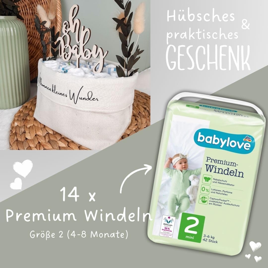 Nappy Bag, Made in Germany, Handmade Nappy Cake + Wooden Cake Topper, Baby Gift and Gift for Birth – Bild 4