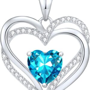 CDE Women’s Heart Necklace, 925 Sterling Silver, Birthstone, Jewellery, Heart Pendant, Christmas, Valentine’s or Mother’s Day Gift, Wedding Anniversary, Wife, Girlfriend or Mum