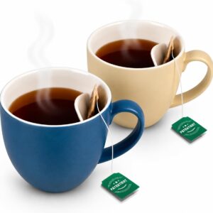 Neighbour's Friend Patented Tea Cup Blue with Bag Tray I Ceramic Cup Large 325 ml I Tea Mug Stoneware I Ceramic Cup for Tea I Dishwasher Safe Tea Cups I Modern Design for Tea Drinkers