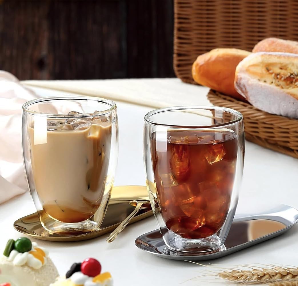 Double-walled coffee glasses, cappuccino cups, set of 4, 350 ml, transparent latte macchiato glasses, cappuccino glasses, suitable for tea, coffee, milk, juice and other drinks – Bild 3