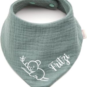 Personalised Triangular Scarf Made of Cotton/Muslin, Koala with Name, Neckerchief for Boys, Girls, Many Colours