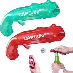 Bottle Opener Gun Pack of 2, Funny Shot Beer Opener with Cap Gun Function, Beer Gifts for Men – Ideal for Home, Bar, Party, Birthday & Christmas (Red and Green)