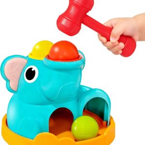 DQMOON Montessori Toy from 1 Years, Montessori Motor Skills Toy with Hammer and 3 Balls, Knocking Game for Children 1 2 Years, Baby Toy to Promote Fine Motor Skills, Educational Toy Boys Girls