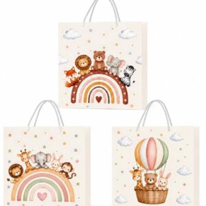 JOVYTH Set of 3 Gift for Birth Baby, Gift Bags Birth for Girls and Boys, Baby Gift Packaging with Handle, Baby Shower Gift, Rainbow Animal Gift Bag, Newborn Gift Bag