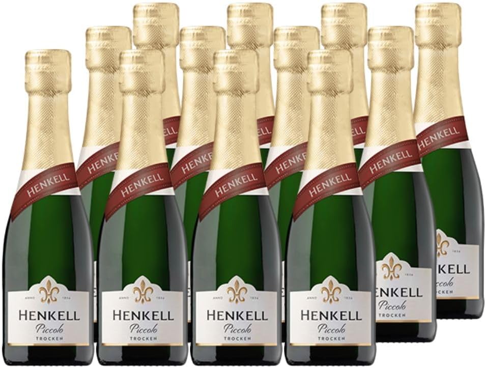 Henkell Piccolo Dry Champagne (12 x 0.2 L) – Original Henkell Champagne Pleasure in Practical Small Bottle Perfect for on the Go Fresh, Fruity, Fine Pearl, Vegan
