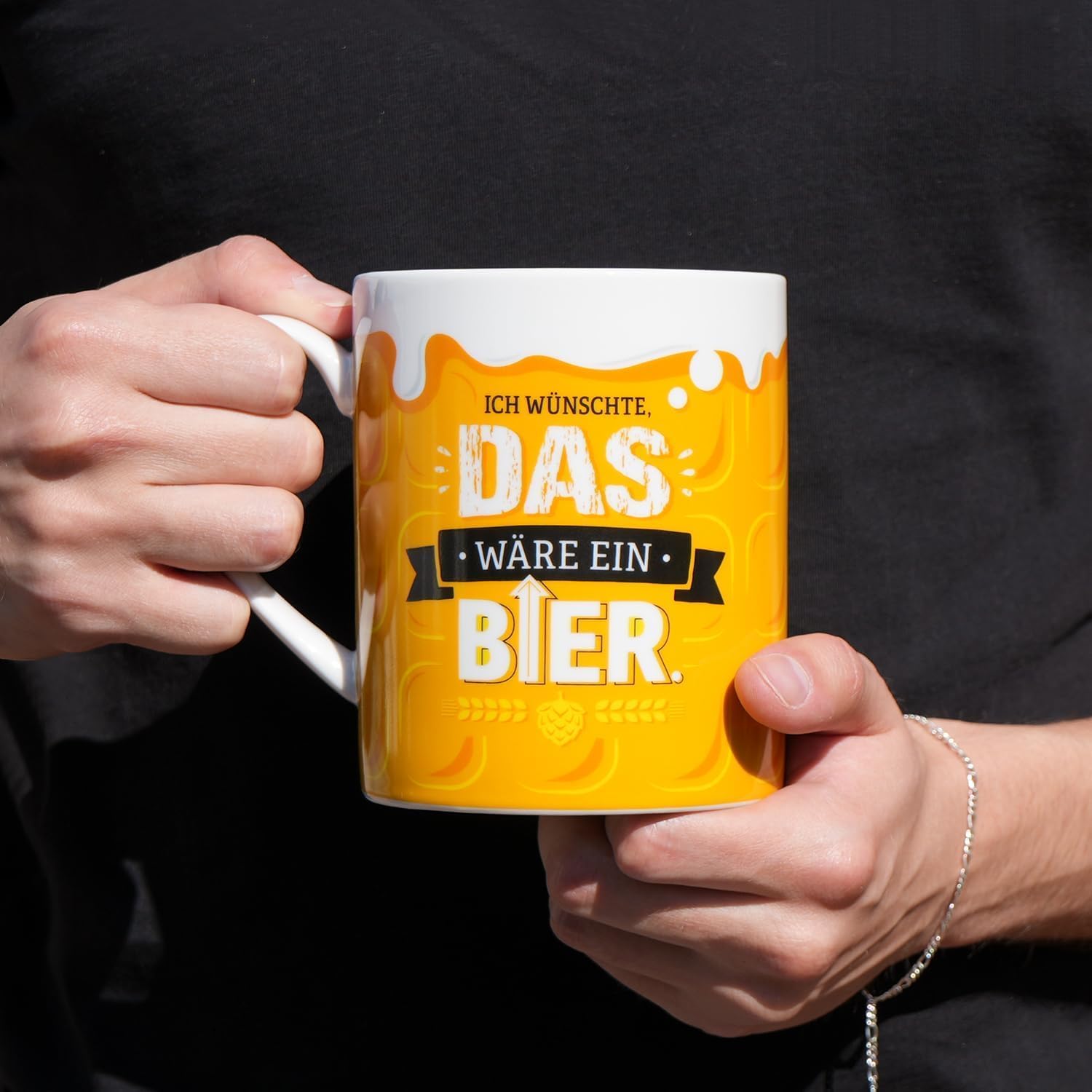 GRUSS & CO XL Mug with Beer Motif Funny Saying Porcelain Jumbo Mug 60 cl Yellow Men's Gift Party Gift 48813 – Bild 2