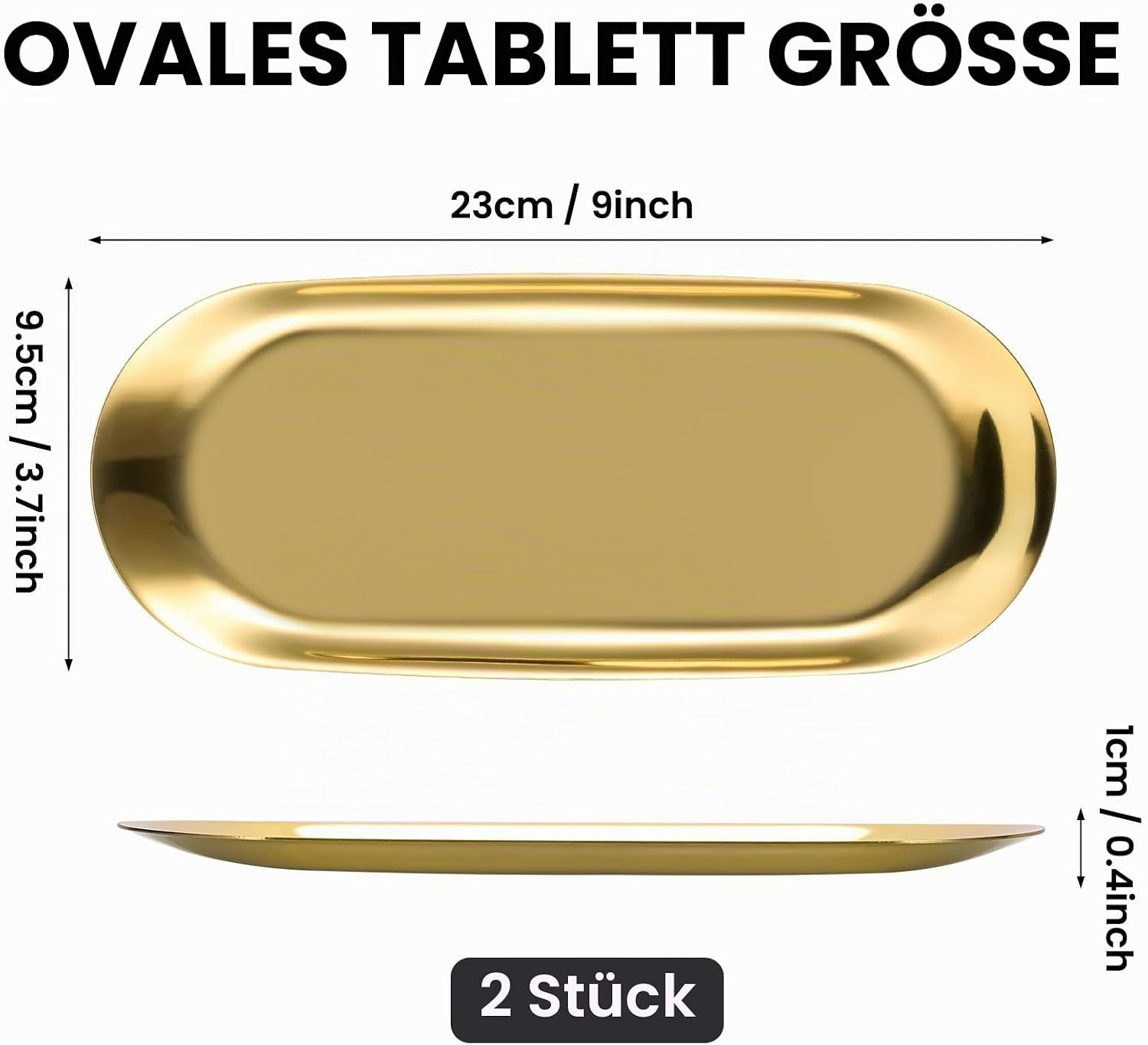 Fentar Set of 2 Gold Trays, Stainless Steel Small Candle Plate, Gold, Jewellery Stand, Decorative Tray, Oval Serving Tray, Elegant Golden Mini Decoration for Jewellery, Desserts, Snack, Coffee – Bild 2