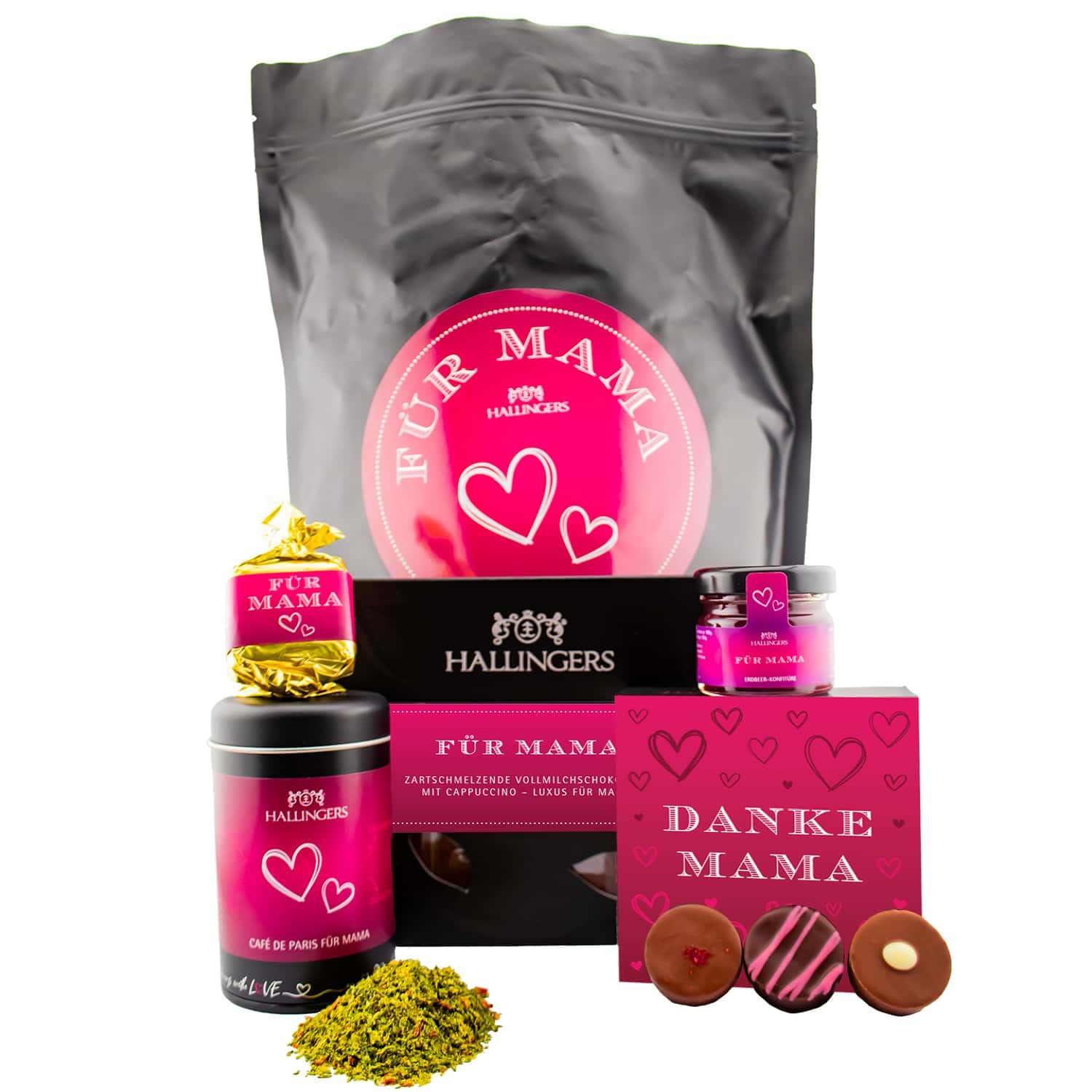 Hallingers Genuss Manufaktur Feinkost Mother's Day Gift Set – XXL Wonder Bag "Für Mama" Large Gift Nougat Almonds, Chocolates, Chocolate, Jam & Spice, Gift Idea for Mum Grandma