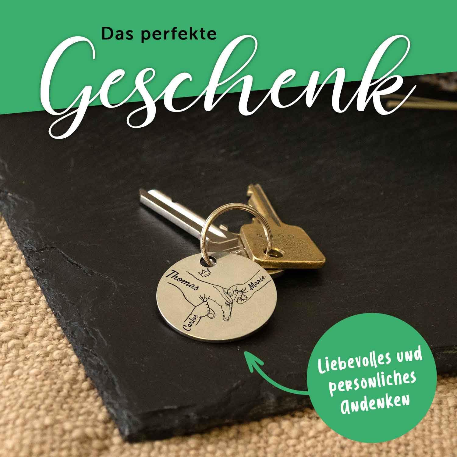 GRAVURZEILE - Keyring with Engraving - Children's Hands Hold Dad - Versatile Personalised with Names & Symbols - Gift for Dad for Father's Day & Birthday - Stainless Steel Keepsake - Diameter 3 cm – Bild 4