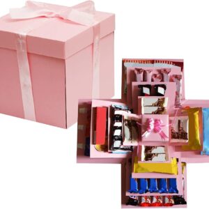 Explosion Box Wedding, Reusable Paper Surprise Box, 5-Layer Creative Gift Box for Sweets, Birthday, Wedding Anniversary, Valentine's Day Gifts (Pink)