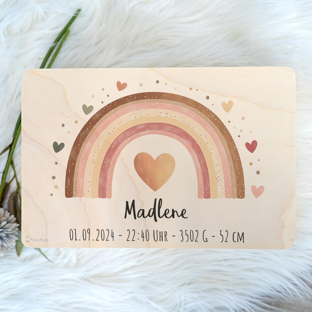 Baby Keepsake Box Wooden Box Personalised – 30 x 20 x 14 cm – Boho Rainbow – Bild 6