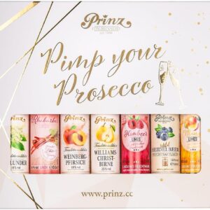 Prinz “ Your Prosecco“ Gift Set – 7 x 0.04 Litre Liquor Bottles – Fruity Liqueurs & Limes to Mix with Sparkling Wine or Prosecco – Gift Idea for Girlfriends & Connoisseurs