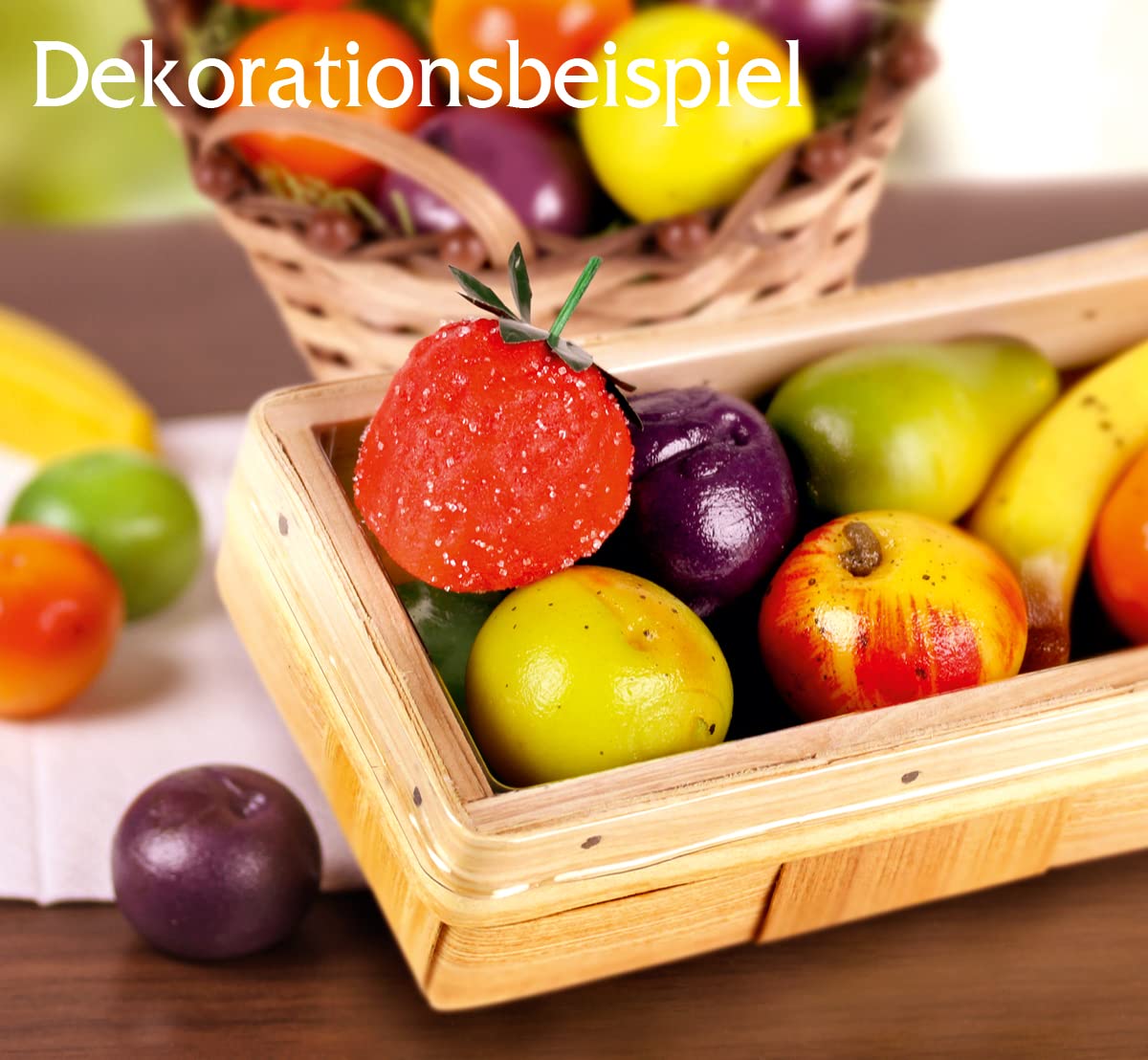 Odenwälder Marzipan Fruit Gift Basket in Spankistchen 225g Contains 15g Fruits Bananas, Strawberries, Pears, Oranges, Mirabelles, Apples, Plums – Bild 2