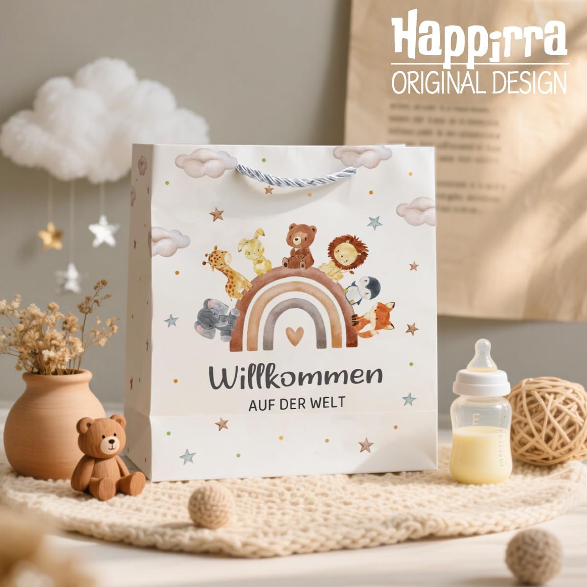Gift Bag Baby Birth, Gift Bag with Greeting Card, Gifts for Birth Boy & Girl, Gift Wrapping Paper Bags with Handle and Tissue Paper – Welcome to the World – Bild 8