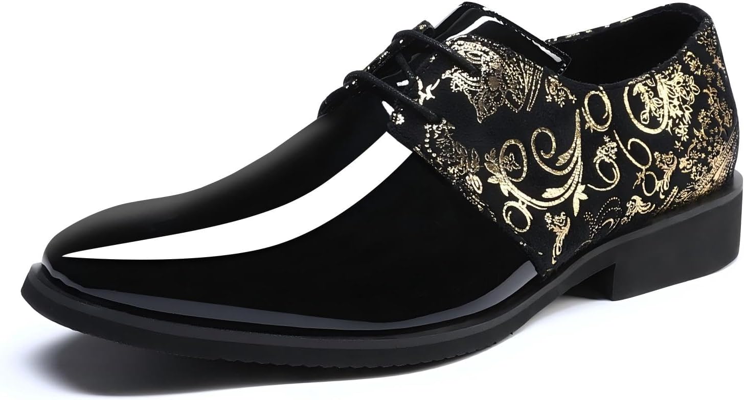 YFFUSHI Men's Suit Shoes Paisley Jacquard Leather Shoes Business Wedding Evening Shoes Derby Tuxedo