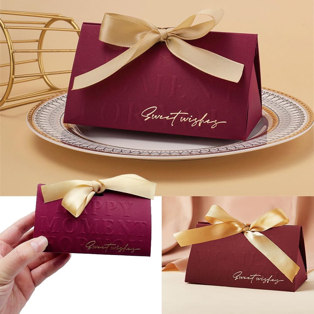 ONEBO Pack of 30 Candy Boxes Guest Gift Box, Wedding Candy Box, Paper Candy Boxes with Bow for Tying for Wedding Birthday Party (Burgundy) – Bild 3