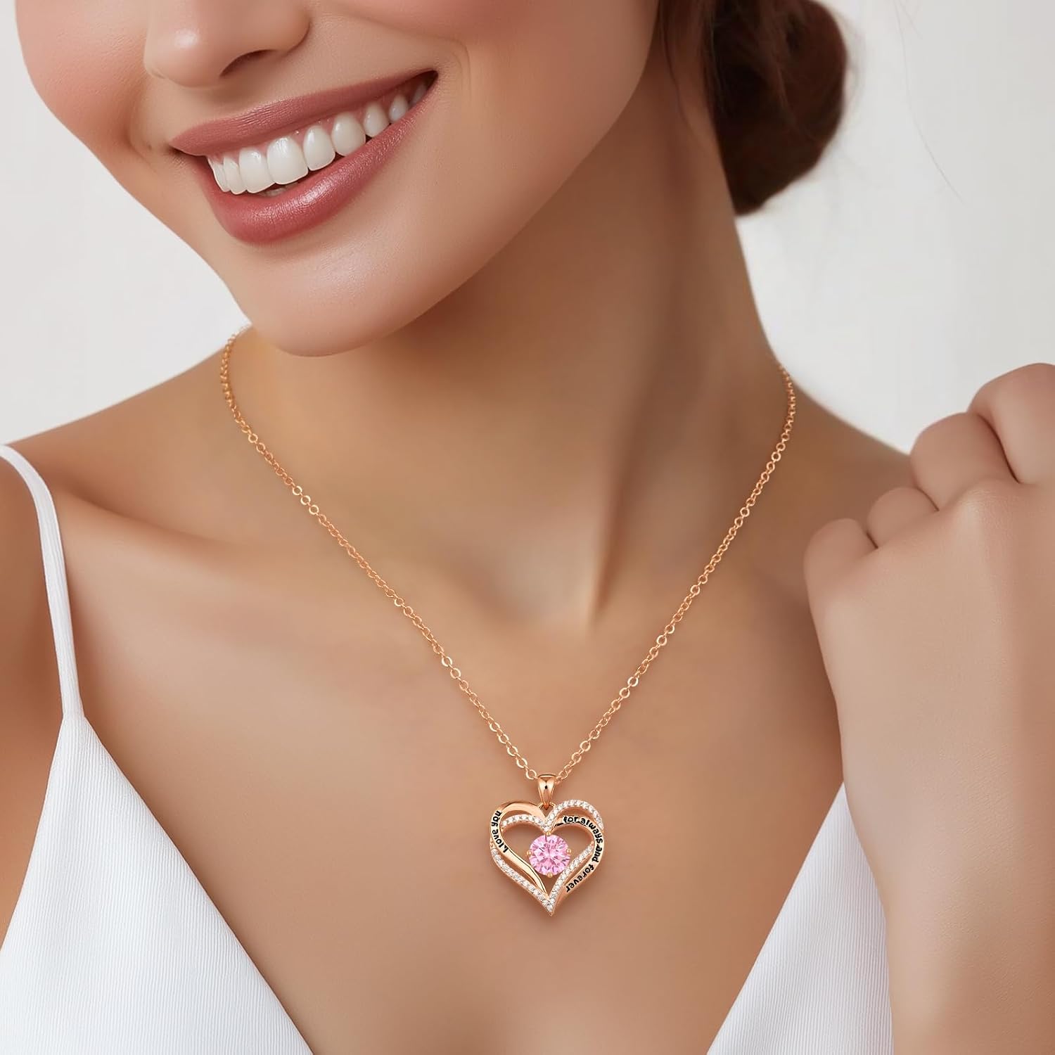 CDE Kette Damen Herz Geburtsstein 925 Sterling Silber Schmuck Geschenk – Bild 2