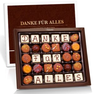 Pralinenbote Genussmanufaktur – Thank You for Everything | Praline Thank You Message in the Large Gift Box | 30 Popular Chocolates of Premium Class | 395 g | The Exquisite Thank You