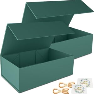 Pack of 2 Gift Boxes, 24 x 15 x 7.6 cm Gift Boxes for Presents with Lids Magnetic Closure Rectangle Collapsible for Groomsman Proposal Box, Christmas, Halloween, Birthday Gift Packing (Green)