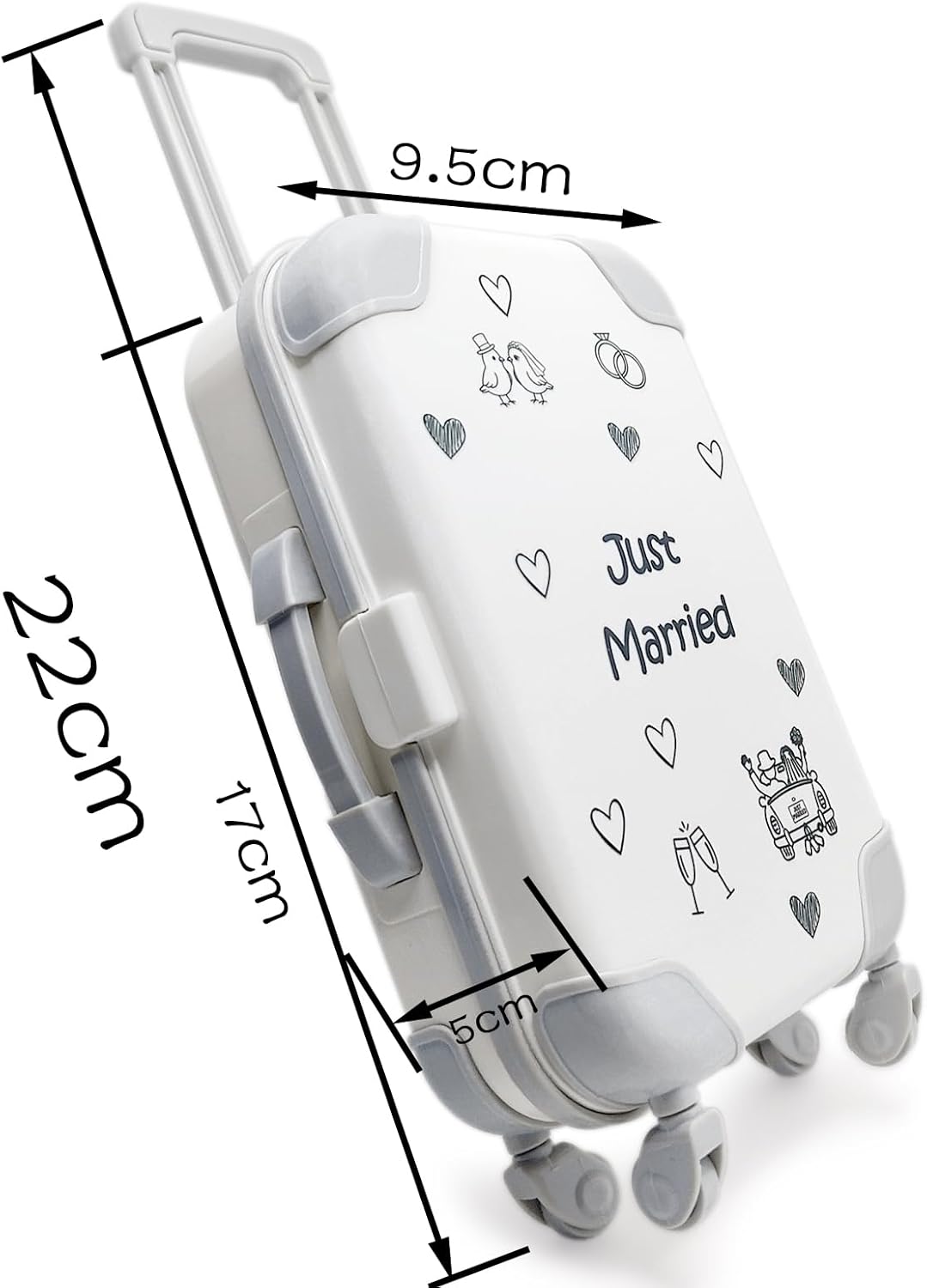 Dumeher Money Gift Wedding Trolley Suitcase Money Case "Just Married" Wedding Gifts for Bride and Groom Money Gifts Packaging with Gift Box and Money Wedding Card – Bild 2