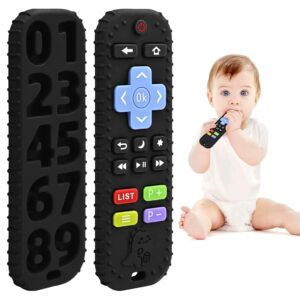 Teething Teething Rings Toy for Babies 3-6-12 Months Gifts, Remote Control Baby Teething Aid for 7 8 9 Months Toddler Autism, Food Grade Silicone Bath Toy, Black