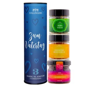Hallingers 3-Piece Gift Set with Tea, Jam and Spice - Elegant Enjoyment Set as a Gift, Vegan - Made in Germany