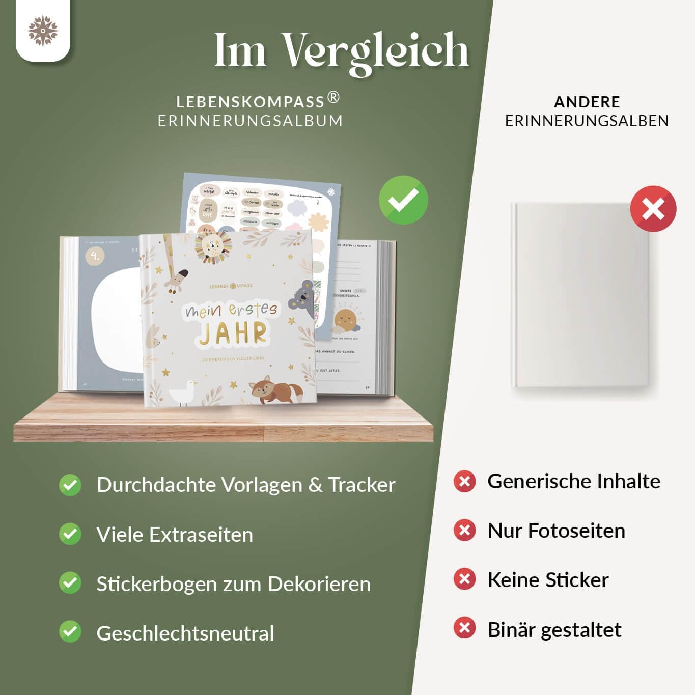 Lebenskompass Baby Album My First Year "Pure" with Over 75 Stickers and Saying Card Extra - A Baby Book to Enter - The Baby Diary & Memory Book for Girls and Boys – Bild 7