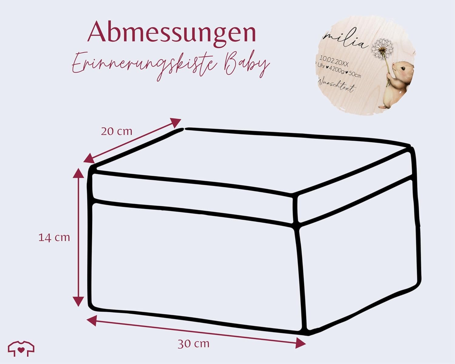 Wooden Memory Box Baby Wooden Box Baby - Gift Box for Birth with Name Data Mouse I Wooden Box Cute Mouse Birth Gift Packaging - 30 x 20 x 14 - Wooden - Memory Box Baby Gifts – Bild 3