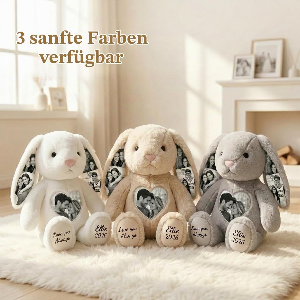 Personalised Fabric Rabbit with 5 Photos, Cuddly Toy Rabbit with Hidden Pictures in the Ears, Photo Cuddly Toy Made of Soft Plush, Warm Gift for Couples, Family, Friends, 26 cm / 40 cm – Bild 6