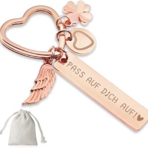 Sugeru® Heart Keyring, Engraved Font, Protective, Car Key Guardian Angel, Personalised Gifts for Driving, Gift for Licence, Birthday, Christmas, for Women, Girlfriends, Mums, Daughters