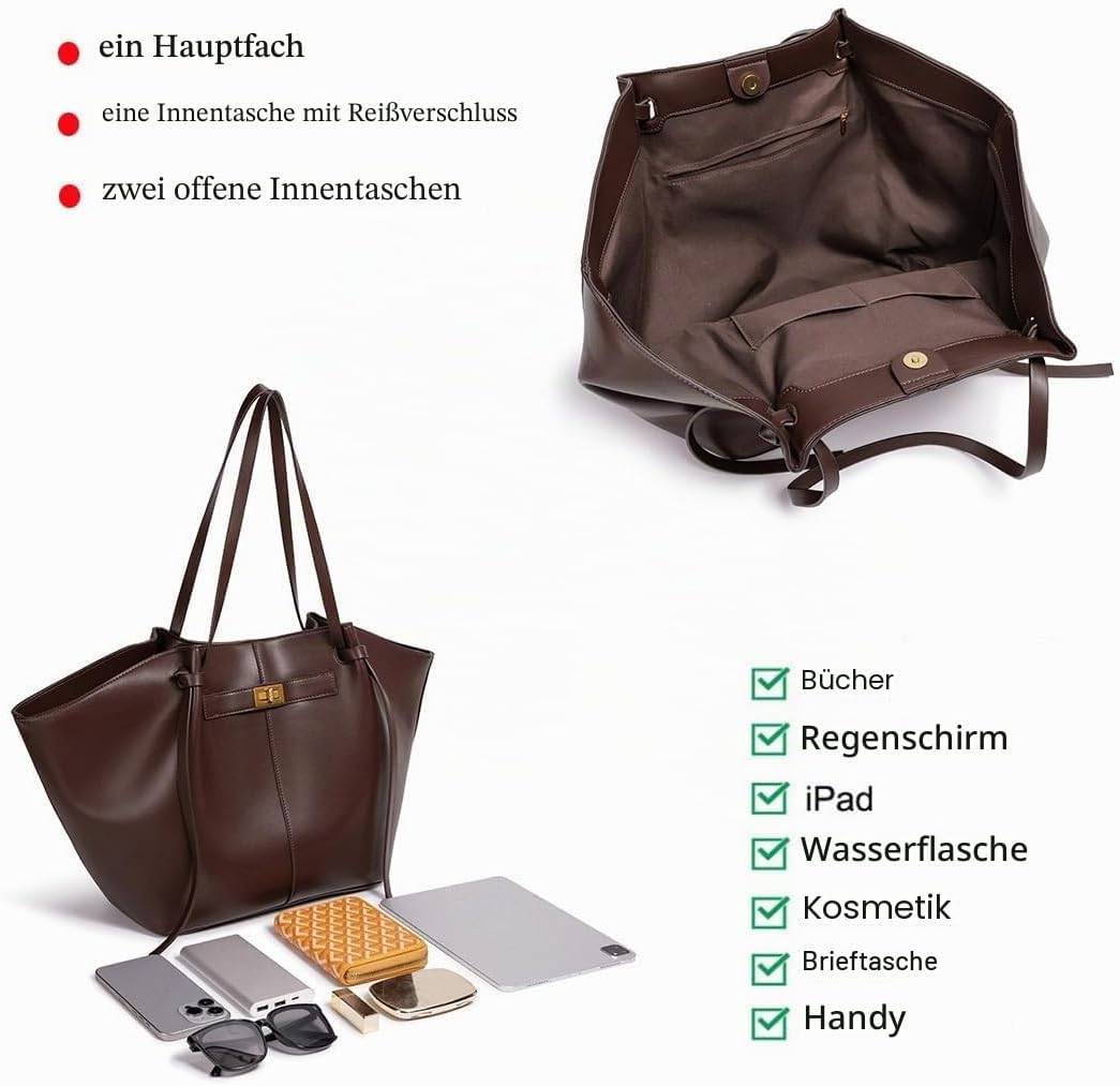 Generisch Women's Tote Bag, Shopper Bag, Large Shoulder Handbag with Removable Strap, Leather Tote Bag, Women's Brown, Shopper for College, School, Work, Travel, Shopping. – Bild 4
