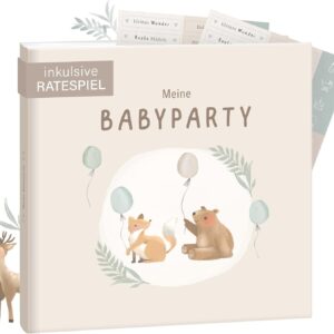 mintkind Guest Book "Meine Babyparty" Beige - Baby Shower Gift for Boys & Girls, Baby Shower & Gender Reveal Decoration, Baby Photo Album for DIY