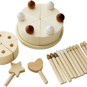 Geburtstagskuchen Spielzeug Aus Holz: Lernspiel Zum Ausschneiden von Lebensmitteln Und Kerzen für Kinder, Geeignet für Die Familiengeburtstagsdekorati, Doppelschicht