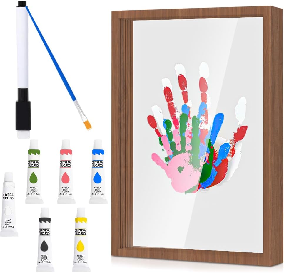 Handprint Set Family, Baby Handprint & Footprint Set with Space for 4 People, Personalised Father's Day Gift (Walnut, Holds 4 Family Members)