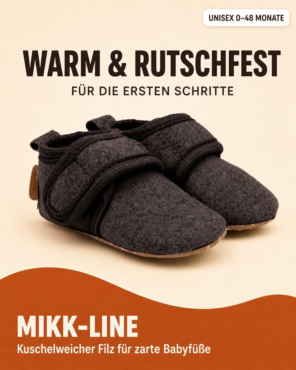 Mikk-line Hausschuhe Baby, Krabbelschuhe mit rutschfester aus filz – Bild 2