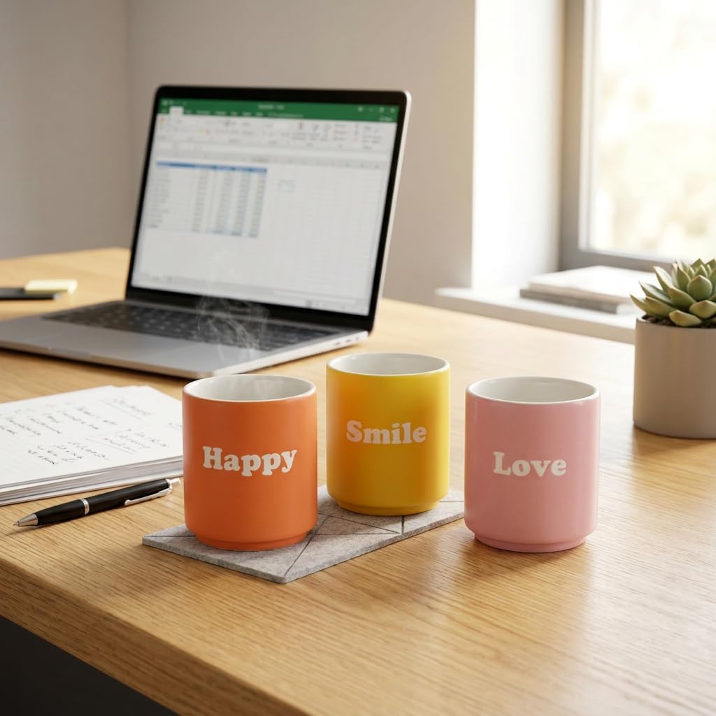 MIJOMA New Bone Porcelain Mug 180ml - 6 Colours with Relief Word - Compact Shape for Espresso, Coffee, Tea - Gift Set for Home and Office – Bild 3